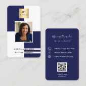 Carte De Visite Marine bleu blanc profil photo entreprise code QR (Devant / Derrière)