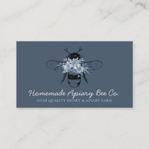 Carte De Visite Marine Bleu Classique Coeur Floral Apiary Miel Bee