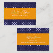 Carte De Visite Marine bleu et orange Pois modernes (Devant / Derrière)