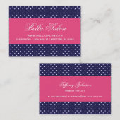 Carte De Visite Marine bleu et rose chaud mignon Pois moderne (Devant / Derrière)
