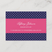 Carte De Visite Marine bleu et rose chaud mignon Pois moderne (Dos)