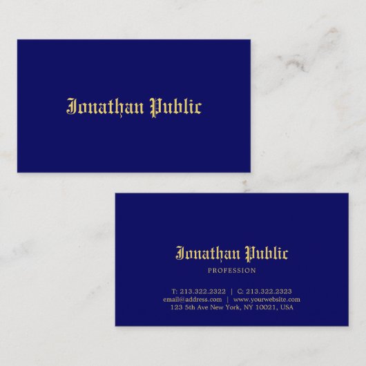 Carte De Visite Marine Bleu Gold Classic Old Style Police Élégant (Devant / Derrière)
