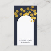 Carte De Visite Marine Bleu Or Feuilles Arche moderne Code QR (Devant)