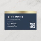 Carte De Visite Marine bleu QR Code Faux Gold Foil Monogramme (Dos)
