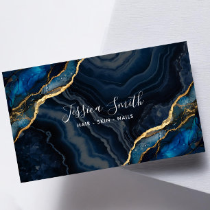 Carte De Visite Marine Blue Agate Gold Parties scintillant