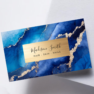 Carte De Visite Marine Blue Gold Chic Marbre Agate