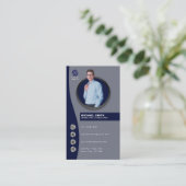 Carte De Visite Marine Blue Grey Minimal Afficher Photo Profession (Debout devant)
