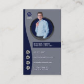Carte De Visite Marine Blue Grey Minimal Afficher Photo Profession (Devant)