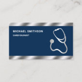 Carte De Visite Marine Blue Metallic Steel Stethoscope Doctor (Devant)