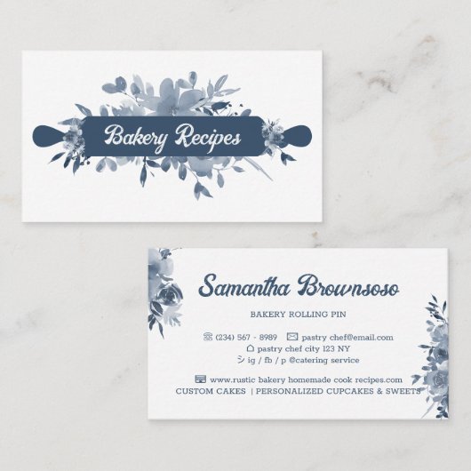 Carte De Visite Marine Blue Pâtisserie Chef boulangerie maison (Devant / Derrière)
