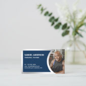 Carte De Visite Marine Blue Silver Fitness Personal Trainer Photo (Debout devant)