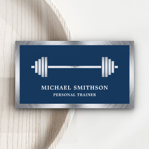 Carte De Visite Marine Blue Steel Barbell Fitness Entraîneur perso