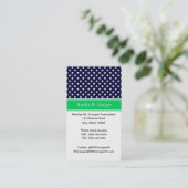Carte De Visite Marine Blue Wt Polka Dot Emerald Nom vert Monogram (Debout devant)