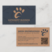 Carte De Visite Marine Brown Qr Code Logo Chien Chat Pot Paw (Devant / Derrière)