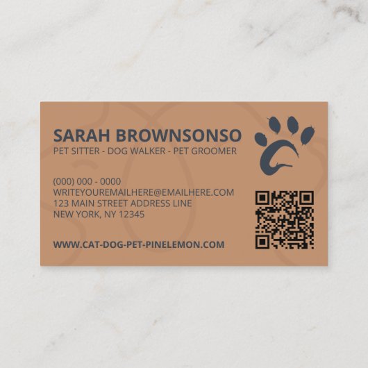 Carte De Visite Marine Brown Qr Code Logo Chien Chat Pot Paw (Dos)