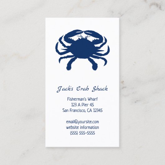 Carte De Visite Marine Crabe bleu Silhouette Restaurant de fruits  (Devant)
