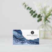 Carte De Visite Marine et Argent Agate Pierre précieuse (Debout devant)