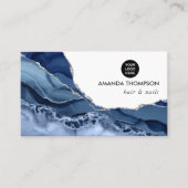 Carte De Visite Marine et Argent Agate Pierre précieuse (Devant)