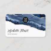 Carte De Visite Marine et Argent Agate Pierre précieuse (Devant)