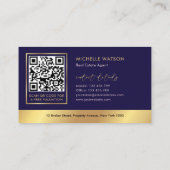 Carte De Visite Marine & Gold Logo Moderne Immobilier Code QR (Dos)