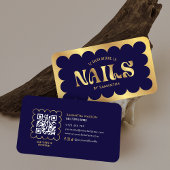 Carte De Visite Marine & Gold Moderne QR Code Manicure Nails Salon