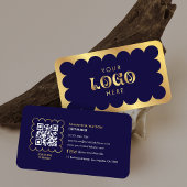 Carte De Visite Marine & Gold QR Code élégant salon professionnel