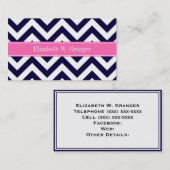 Carte De Visite Marine Lg Chevron HotPink2 Quatrefoil Nom Monogram (Devant / Derrière)