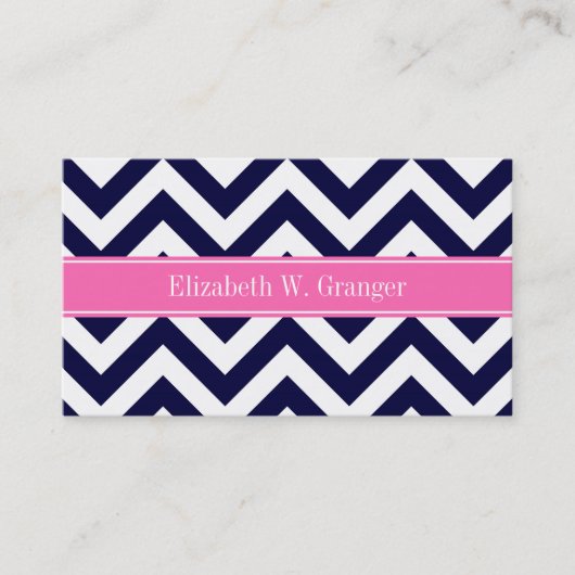 Carte De Visite Marine Lg Chevron HotPink2 Quatrefoil Nom Monogram (Devant)