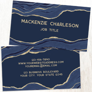 Carte De Visite Marine Marbre Bleu Agate Or Parties scintillant Él