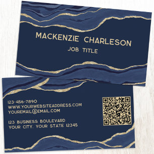 Carte De Visite Marine Marbre bleu Agate Or Parties scintillant QR