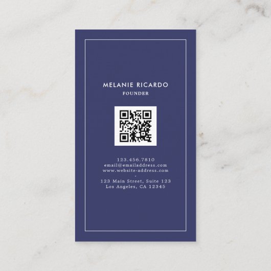 Carte De Visite Marine Minimale Bleu Boulangerie Code QR Rétro (Dos)