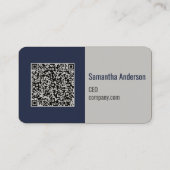Carte De Visite Marine moderne bleu & argent avec code QR | (Dos)