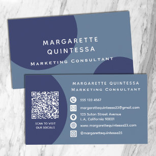 Carte De Visite Marine moderne bleu et blanc QR Code Social Media