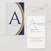 Carte De Visite Marine moderne verticale, or et Monogramme blanc (Devant / Derrière)