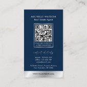 Carte De Visite Marine & Silver Logo Elegant Immobilier Code QR (Dos)