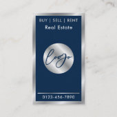 Carte De Visite Marine & Silver Logo Elegant Immobilier Code QR (Devant)