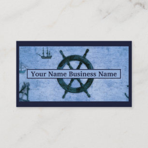 Carte De Visite Maritime Vintage Wood Helm Custom Blue