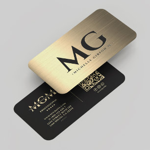 Carte De Visite Marketing Black Faux Or Monogramme Élégant Moderne