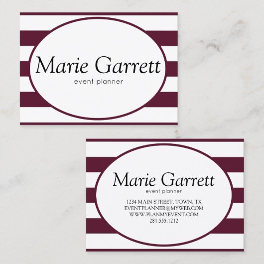 Carte de visite | Maroon à rayures classiques (Devant / Derrière)