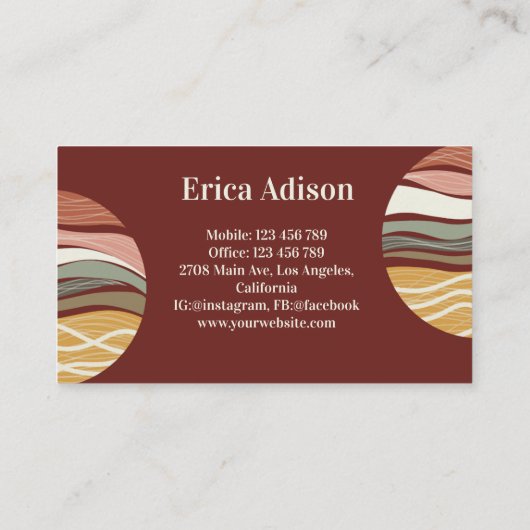 Carte De Visite Maroon Earth Tone Abstrait Boho Chic (Dos)