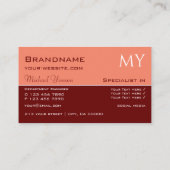 Carte De Visite Maroon et corail avec Initiales Professionnel Simp (Dos)