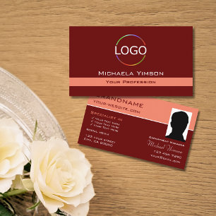 Carte De Visite Maroon et corail avec logo et photo professionnel