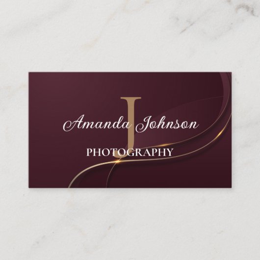 Carte De Visite Maroon et or Monogramme Moderne Professionnel (Devant)