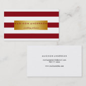 Carte De Visite Maroon & White Chic Stripes en or (Devant / Derrière)