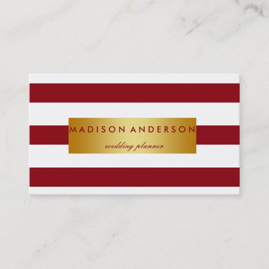 Carte De Visite Maroon & White Chic Stripes en or (Devant)