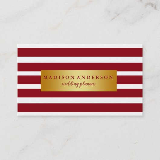 Carte De Visite Maroon & White Chic Stripes en or (Devant)