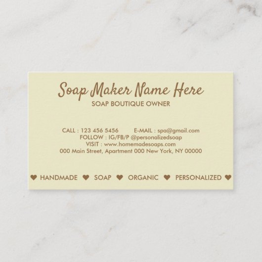 Carte De Visite Marquage des savons (Dos)
