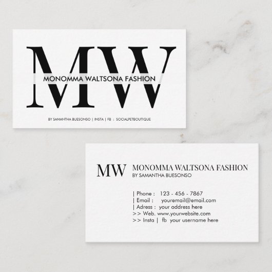 Carte De Visite Marque chic typographique lettrage monogramme nom (Devant / Derrière)