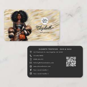 Carte De Visite Marque de femme noire patron Impression Tigre Gras