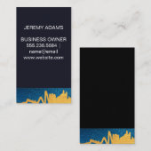 Carte De Visite Marque Luxe Faux Gold Texture | Arrière - plan ble (Devant / Derrière)